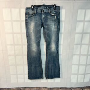 Guess Blue Whiskered Faded Cotton Blended Foxy Flare Jeans Size 30
